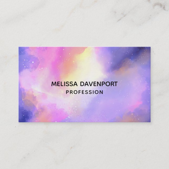 Purple Watercolor Swirls Outer Space Business Card (Front)