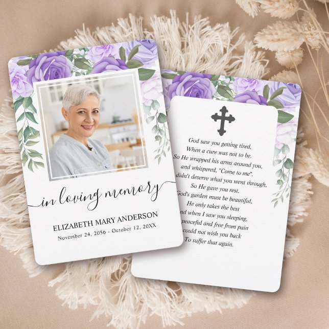 Purple Watercolor Sympathy Funeral Prayer Card (Creator Uploaded)