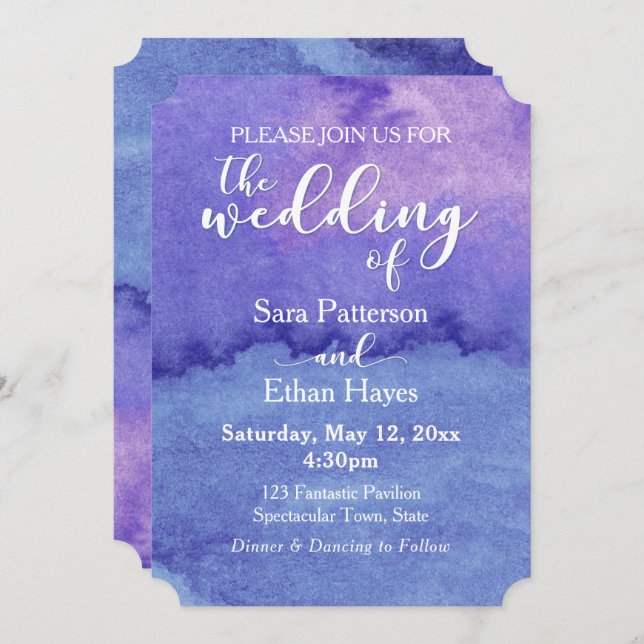 Purple Watercolor "The Wedding Of" Typography Invitation (Front/Back)