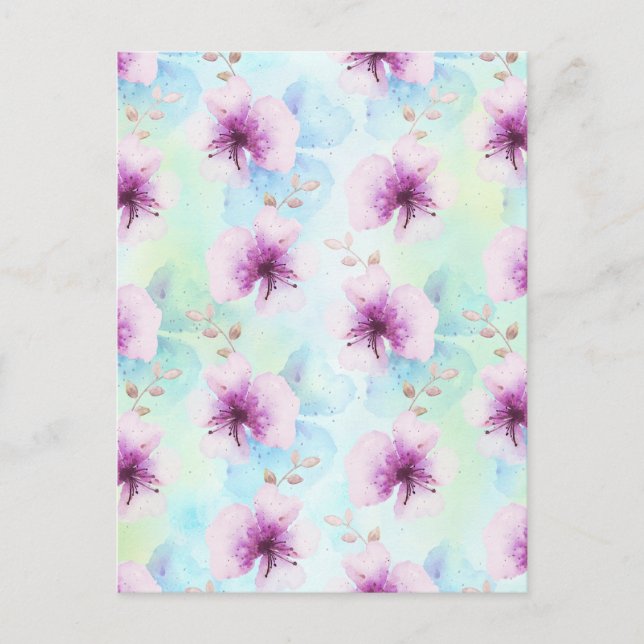Purple Watercolor Tropical Flowers Postcard (Front)