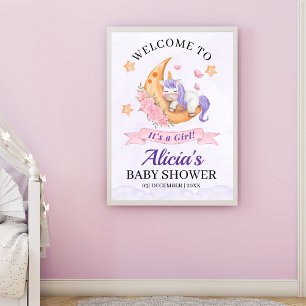 Purple Watercolor Unicorn Baby Shower Girl Poster