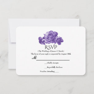 Purple Watercolor Vintage Rose Elegant Floral RSVP Card
