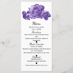 Purple Watercolor Vintage Roses Wedding Menu Card