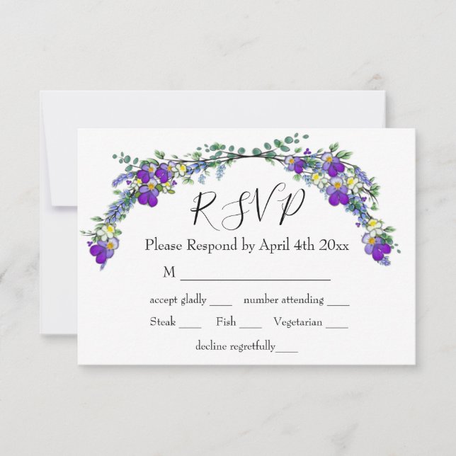 Purple watercolor violet Lavender Eucalyptus   RSVP Card (Front)