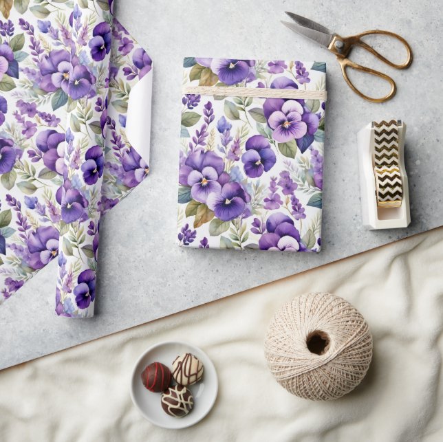 Purple Watercolor Violets Floral Elegant Wrapping Paper (Crafts)