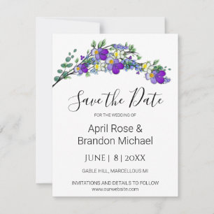 Purple watercolor Violets Lavender Eucalyptus Save The Date