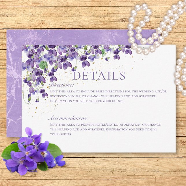 Purple Watercolor Violets Wedding Details Enclosure Card (Purple Watercolor Violets Wedding Details Enclosure Card)