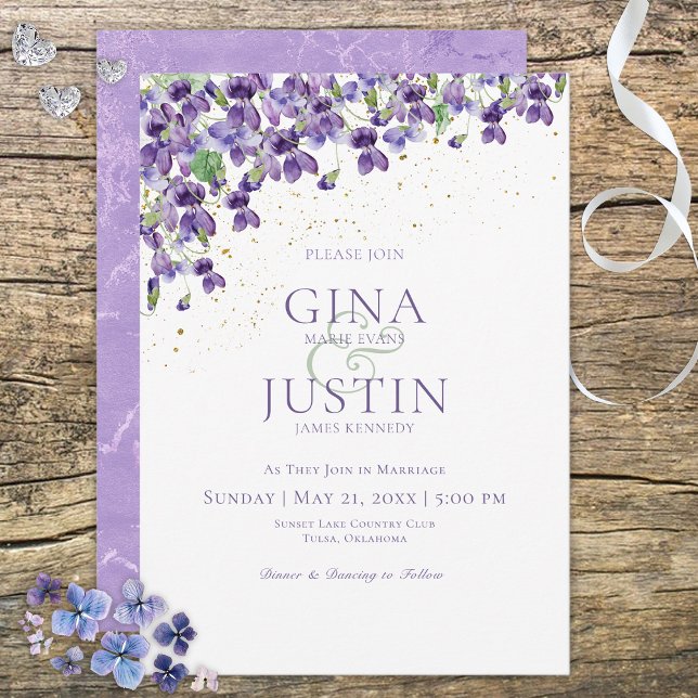 Purple Watercolor Violets Wedding Invitation (Creator Uploaded)