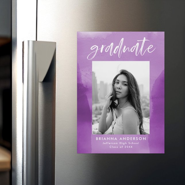 Purple Watercolor Wash Photo Graduation Magnetic Invitation (Creator Uploaded)