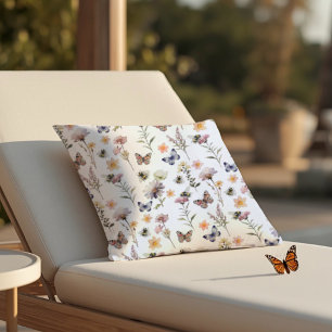 Purple Watercolor Wildflower Butterfly & Bee Cushion