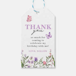 Purple Watercolor Wildflower Butterfly Favour Tags