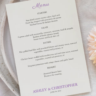 Purple Watercolor Wildflower Wedding Menu