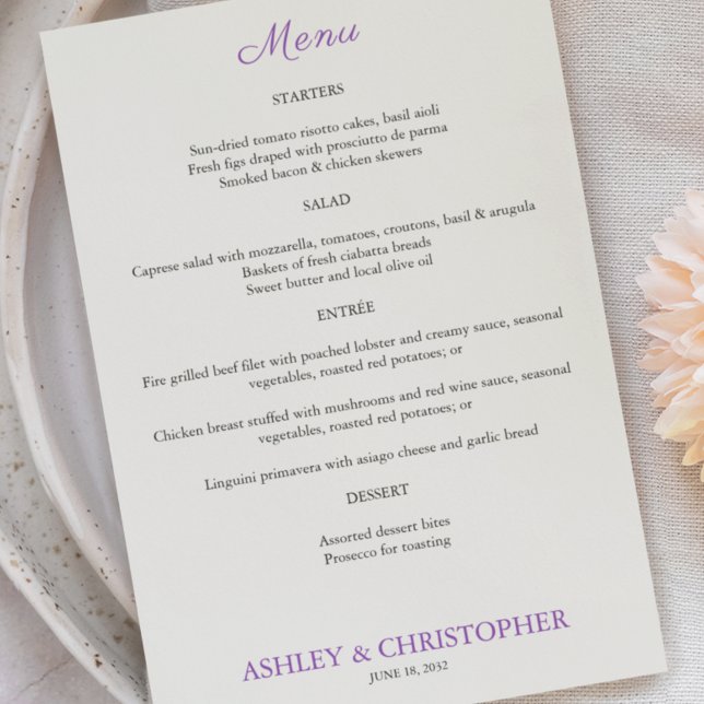 Purple Watercolor Wildflower Wedding Menu (Creator Uploaded)