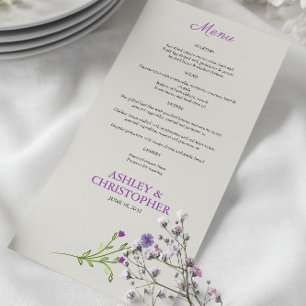 Purple Watercolor Wildflower Wedding Menu