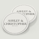 Purple Watercolor Wildflower Wedding Round Paper Coaster<br><div class="desc">Minimalist wedding party coaster designed to coordinate with our whimsical purple wildflower wedding stationery collection. Clean,  crisp typography,  coordinating background colours. ❀❀❀ 

Easily personalizable. However,  please contact us for assistance in personalising or customising to fit your individual wishes,  or to help in creating related wedding stationery products.</div>