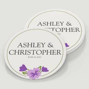 Purple Watercolor Wildflower Wedding Round Paper Coaster
