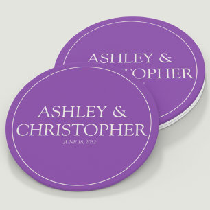 Purple Watercolor Wildflower Wedding Round Paper Coaster