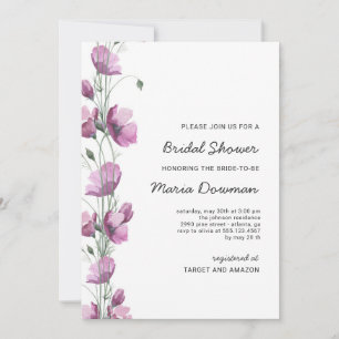 Purple watercolor wildflowers Bridal Shower Invi Invitation