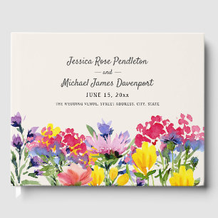 Purple Watercolor Wildflowers Purple Wedding Guest Book