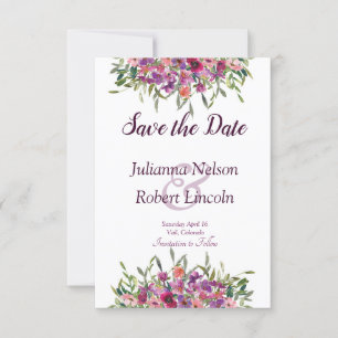 Purple watercolor wildflowers save the date invita invitation