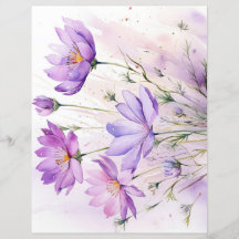 Purple Watercolor Wildflowers Scrapbook Papers