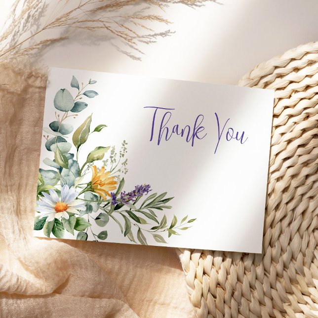 Purple Watercolor Wildflowers Thank You Card (Create your own watercolor wildflowers thank you flat card.)