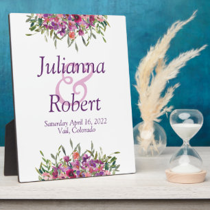 Purple watercolor wildflowers  wedding  plaque