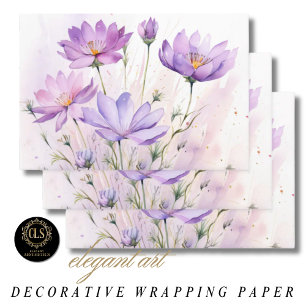 Purple Watercolor Wildflowers Wrapping Paper Sheet