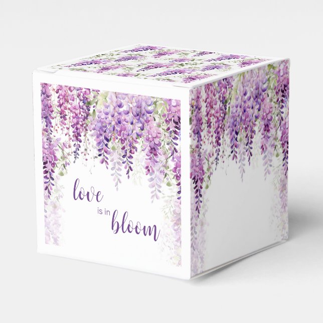 Purple Watercolor Wisteria Bridal Shower Favour Box (Front Side)