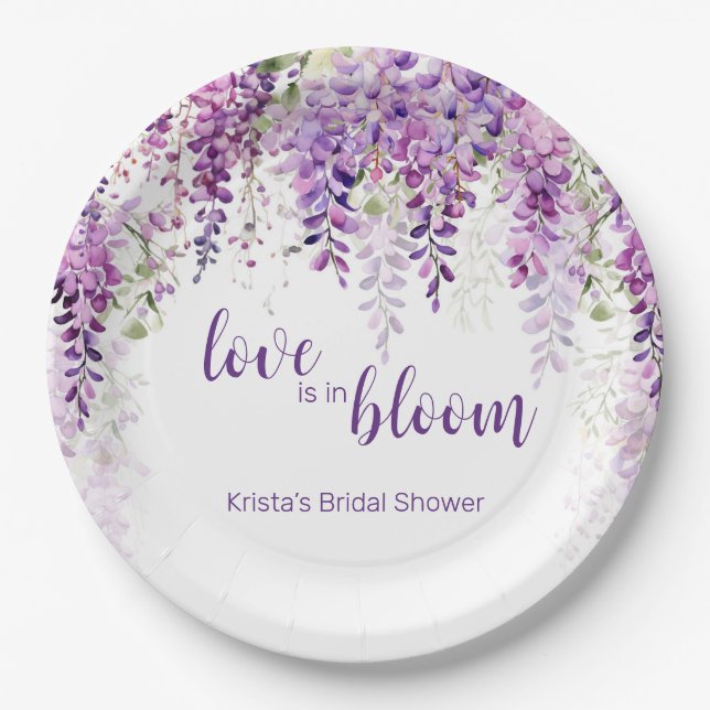 Purple Watercolor Wisteria Bridal Shower Paper Plate (Front)