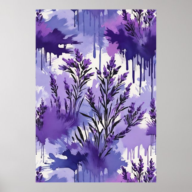 Purple Watercolor with Florals Poster (Front)