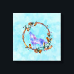 Purple Watercolor Wolf with a Boho Wreath Canvas Print<br><div class="desc">A canvas print with a graphic illustration composed of a purple watercolor wolf,  in a classic howling pose. Surrounded by an illustrated wreath of wood,  crystals,  feathers and beads. Cool native american motif with a boho style.</div>