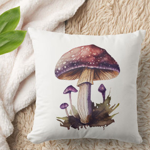 Purple Watercolor Woodland Mushroom Cute Rustic Cushion