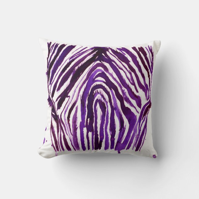 Purple Watercolor Zebra Cushion (Front)
