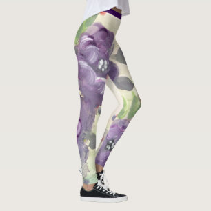 Purple Watercolour Floral Leggings