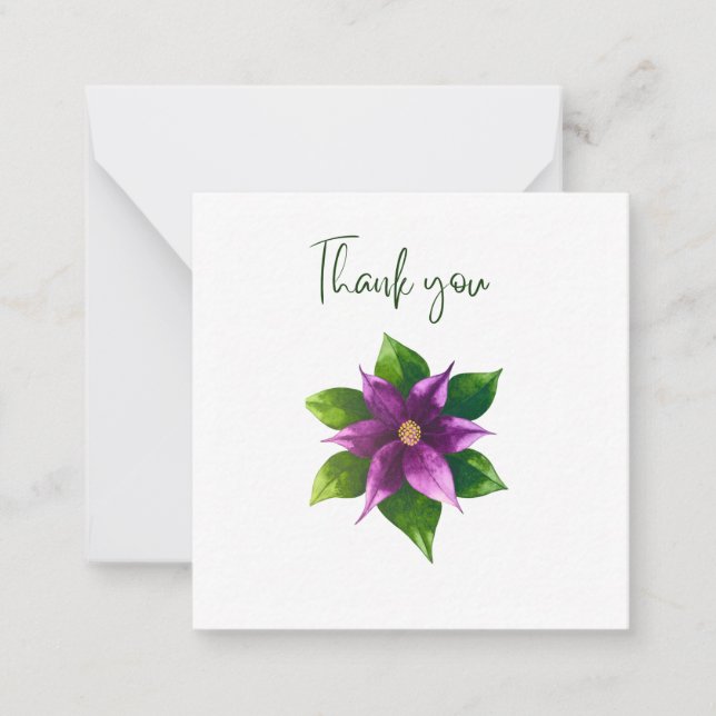 Purple Watercolour Flower Thank You Flat Notecard (Front)
