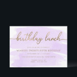 Purple Watercolour Gold Birthday Lunch Invitation<br><div class="desc">This birthday lunch invitation features a timeless watercolour design with a faux gold foil heading. The gold heading is not editable but all other text can be customised to suit your event.</div>