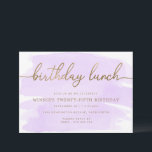Purple Watercolour Gold Birthday Lunch Invitation<br><div class="desc">This birthday lunch invitation features a timeless watercolour design with a faux gold foil heading. The gold heading is not editable but all other text can be customised to suit your event.</div>