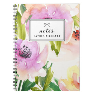 Purple Watercolour Lilies Floral Personalised Spiral Notebook