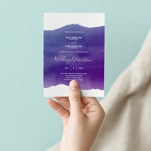Purple watercolour wedding invitation