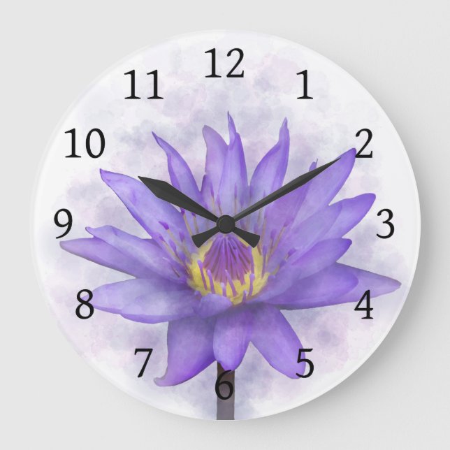 Purple Waterlily flower 7 Large Clock (Front)
