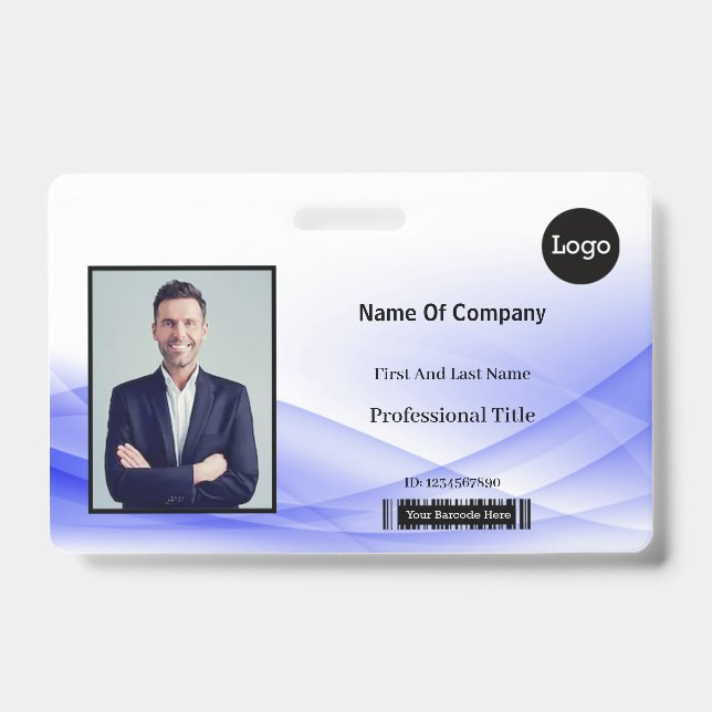 Purple Wave Design Photo Identification ID Badge (Front)