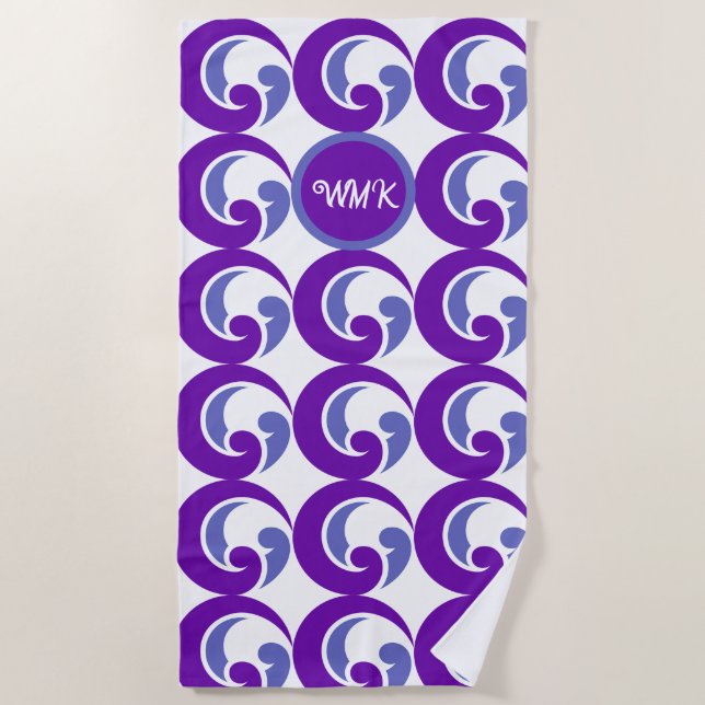 Purple Wave Logo Monogram Beach Towel (Front)