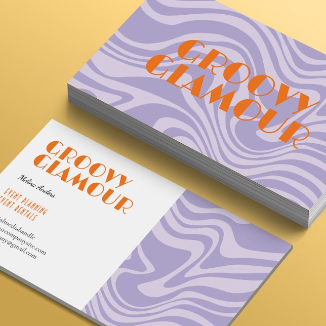 Purple Waves Retro Groovy  Business Card (Creator Uploaded)