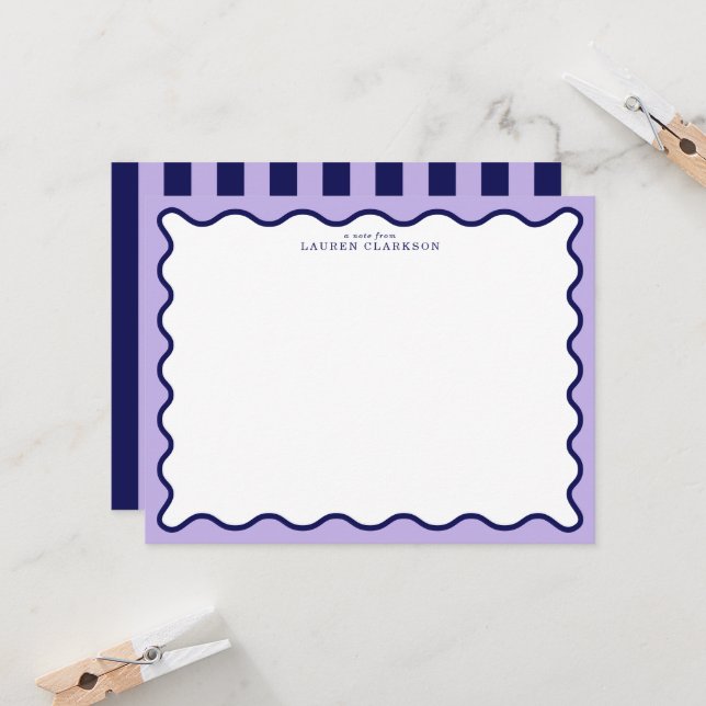Purple Wavy Frame Note Card with Striped Back (Front/Back In Situ)