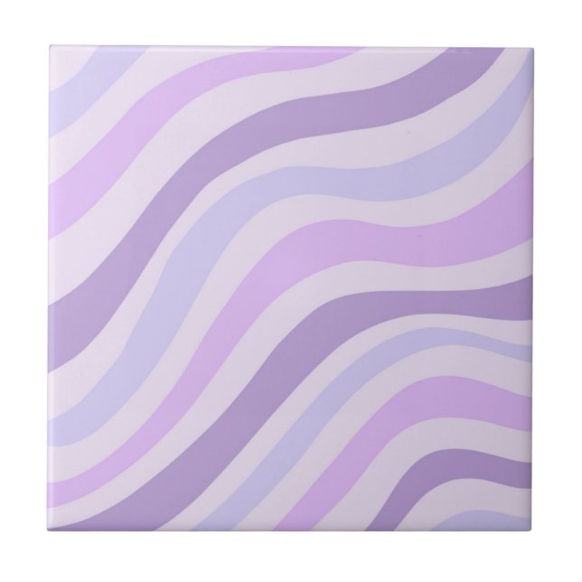 Purple Wavy Stripes Pattern Retro Y2K Chic  Tile (Front)