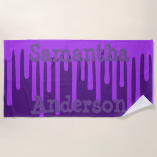 Purple Wax Drips Personalised Beach Towel