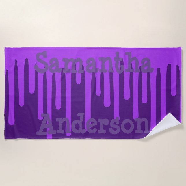 Purple Wax Drips Personalised Beach Towel (Front)