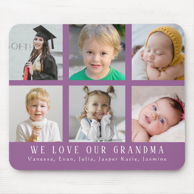 Purple We Love Our Grandma |Grandkid Photo Collage Mouse Pad (Front)
