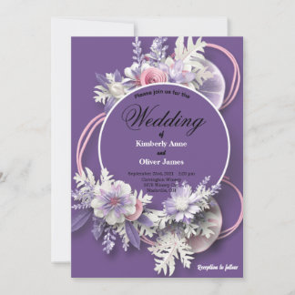Purple Wedding and florals white and pink Invitation